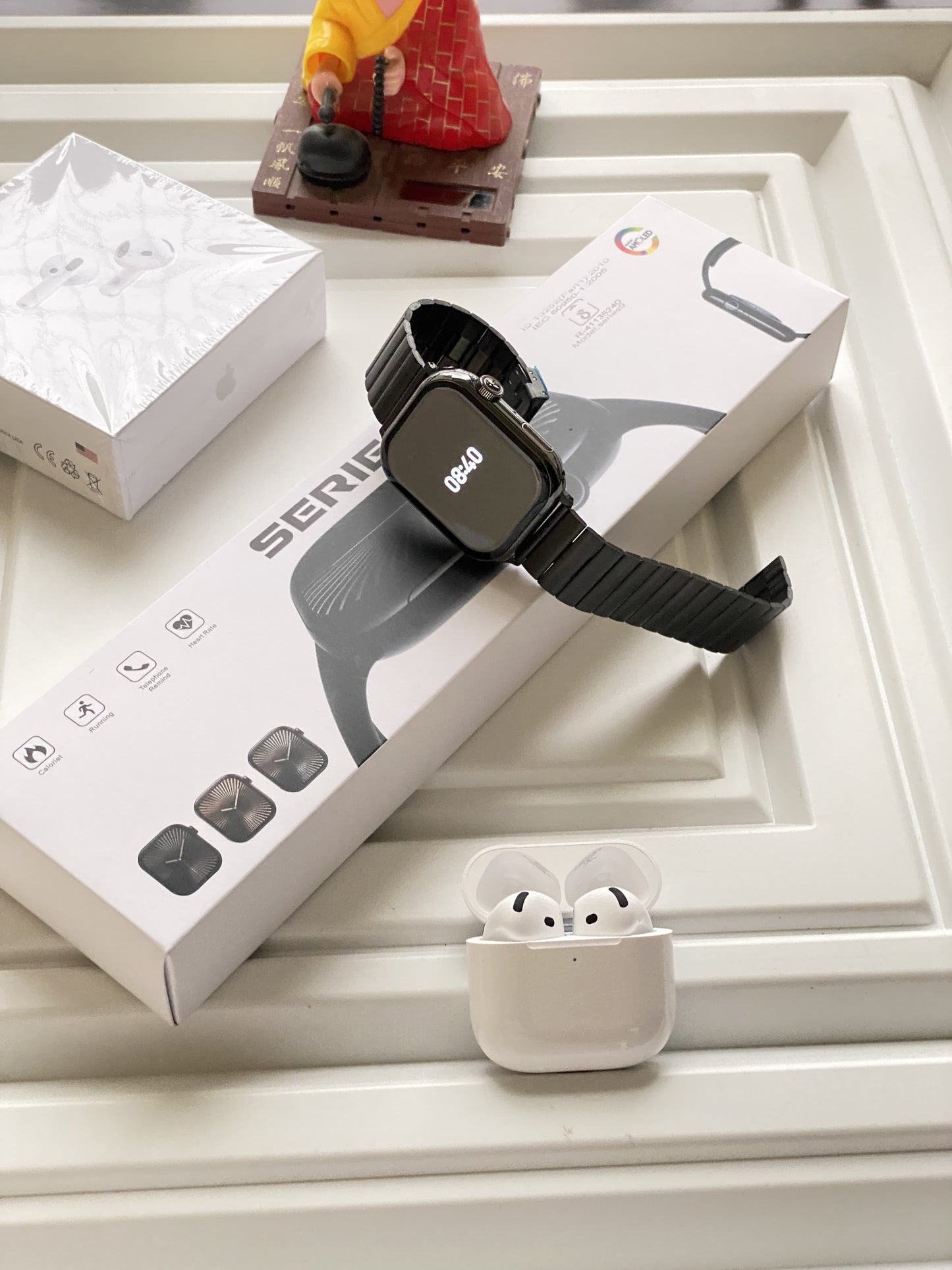 Most Trending 3-in-1 Combo of series10 smartwatch + air pro4 + metal clip chain belt