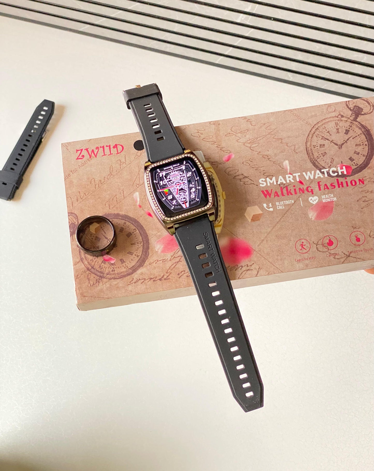 Zw11 D Dimond studded smartwatch with smart ring