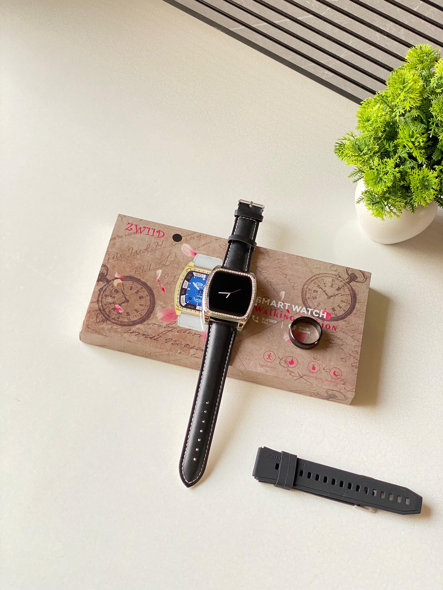 Zw11 D Dimond studded smartwatch with smart ring