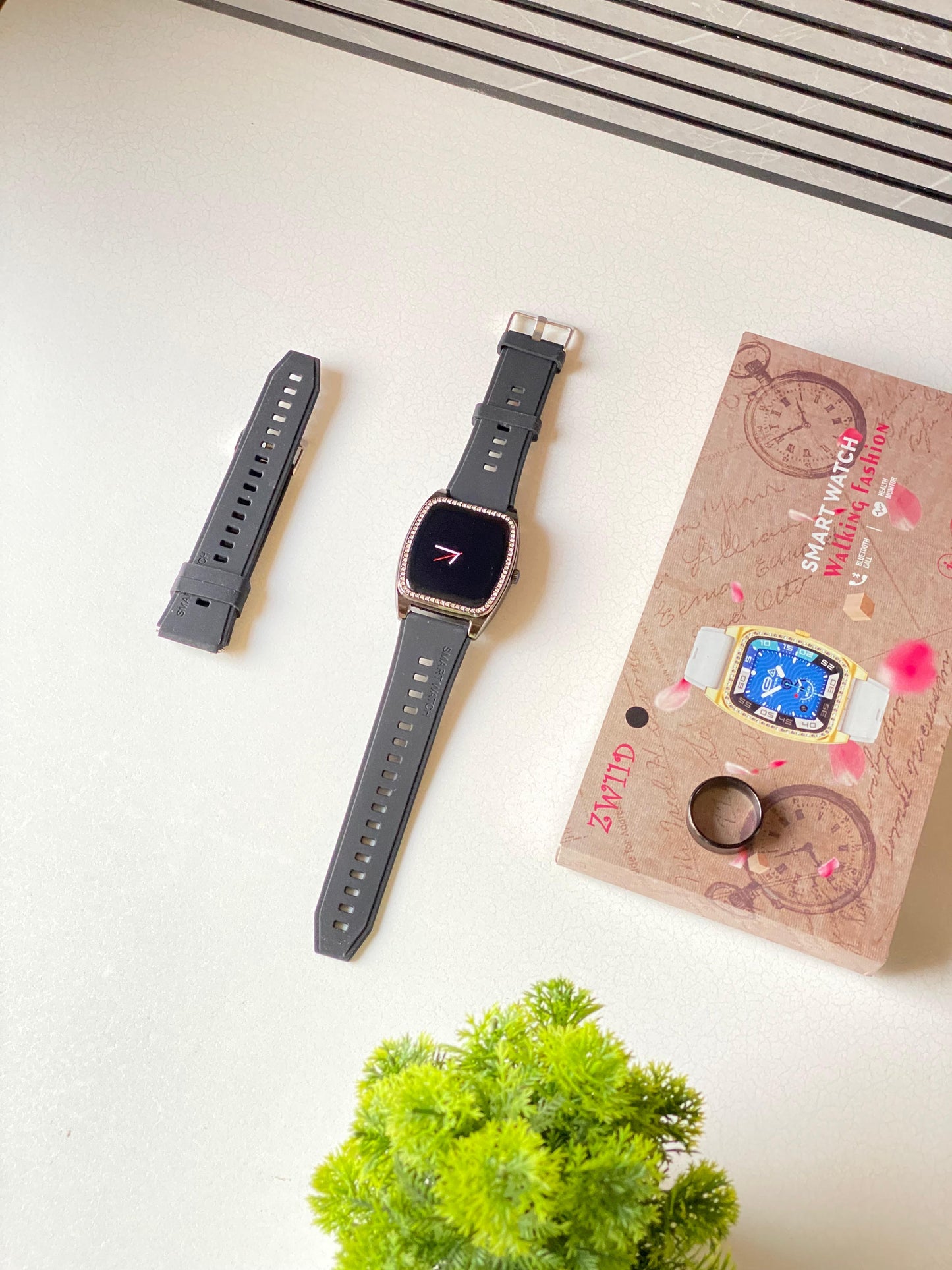 Zw11 D Dimond studded smartwatch with smart ring
