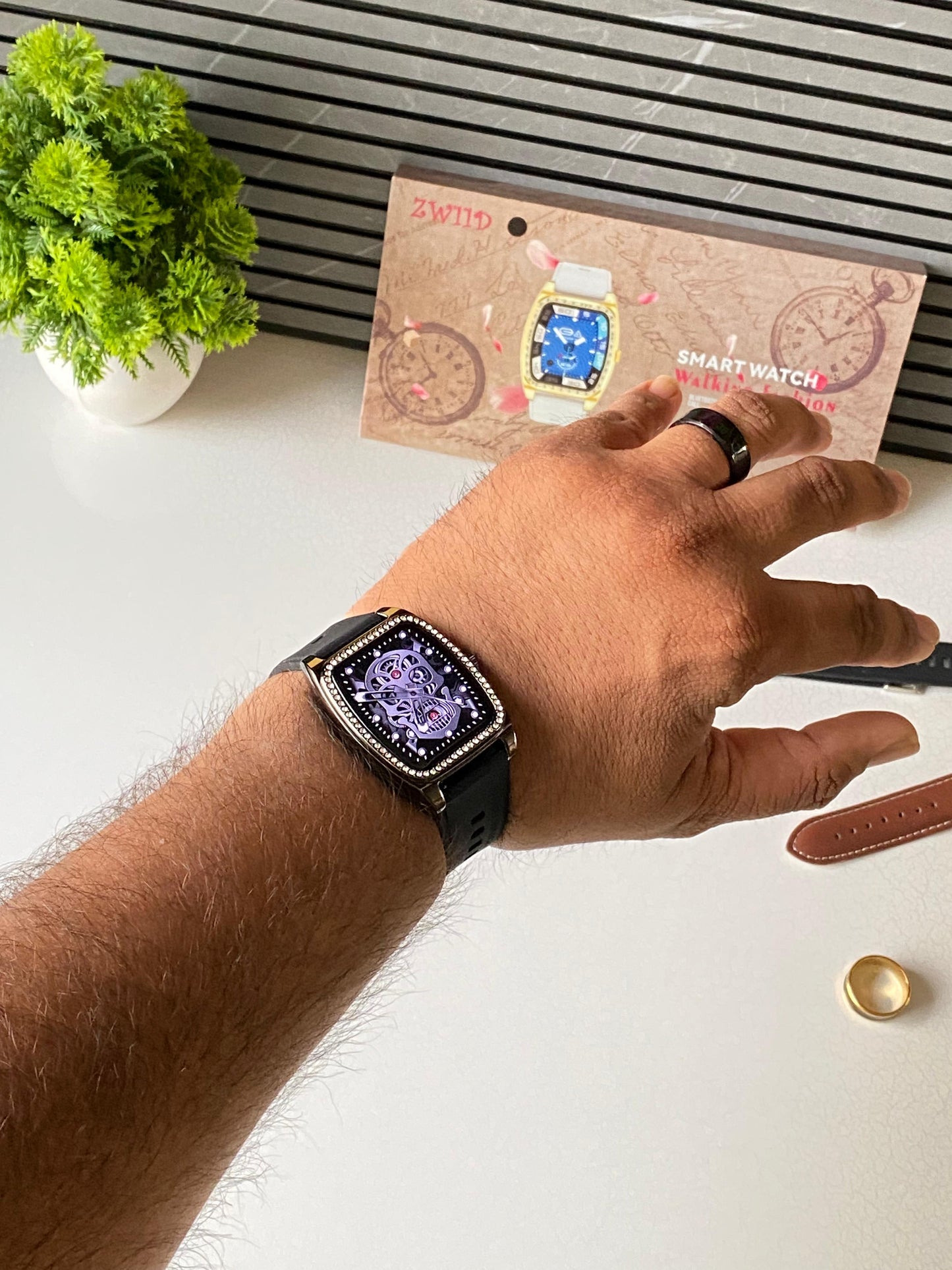 Zw11 D Dimond studded smartwatch with smart ring