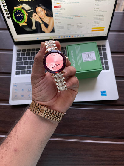 Emerald Gemstone-Studded Diamond Cut Smart Watch with 1.09” HD Display