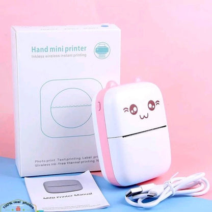 Mini Thermal Printer With 2 Rolls Paper Portable Phone Study Printer For Pictures, Photos Journals DIY Compatible With Phone