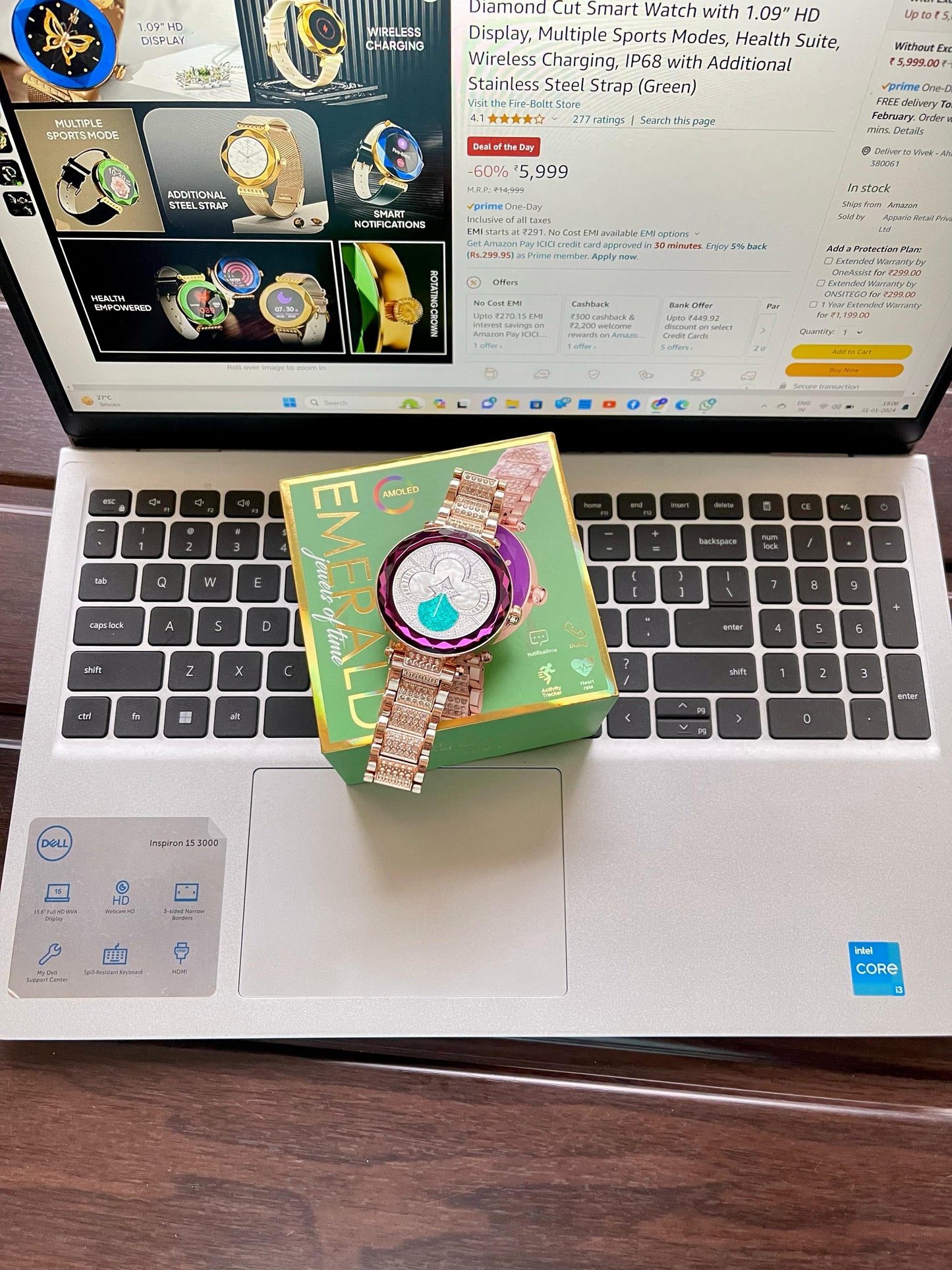 Emerald Gemstone-Studded Diamond Cut Smart Watch with 1.09” HD Display