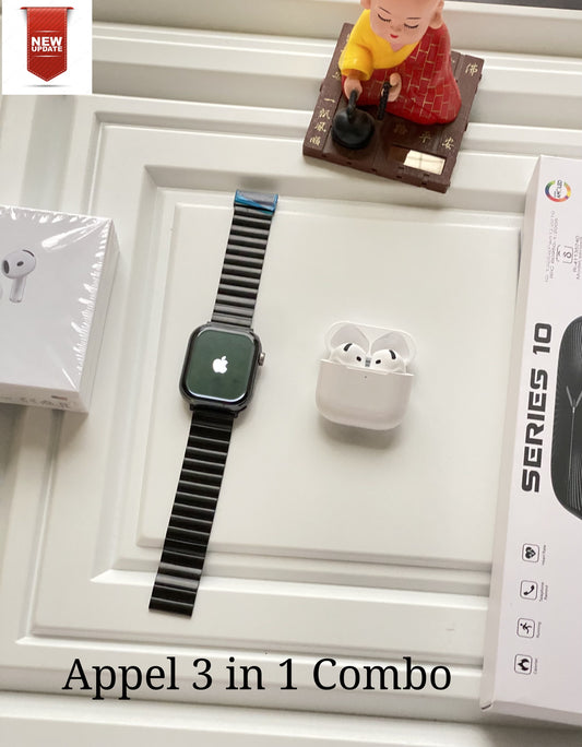 Most Trending 3-in-1 Combo of series10 smartwatch + air pro4 + metal clip chain belt