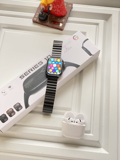 Most Trending 3-in-1 Combo of series10 smartwatch + air pro4 + metal clip chain belt
