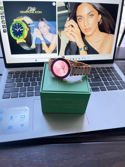 Emerald Gemstone-Studded Diamond Cut Smart Watch with 1.09” HD Display