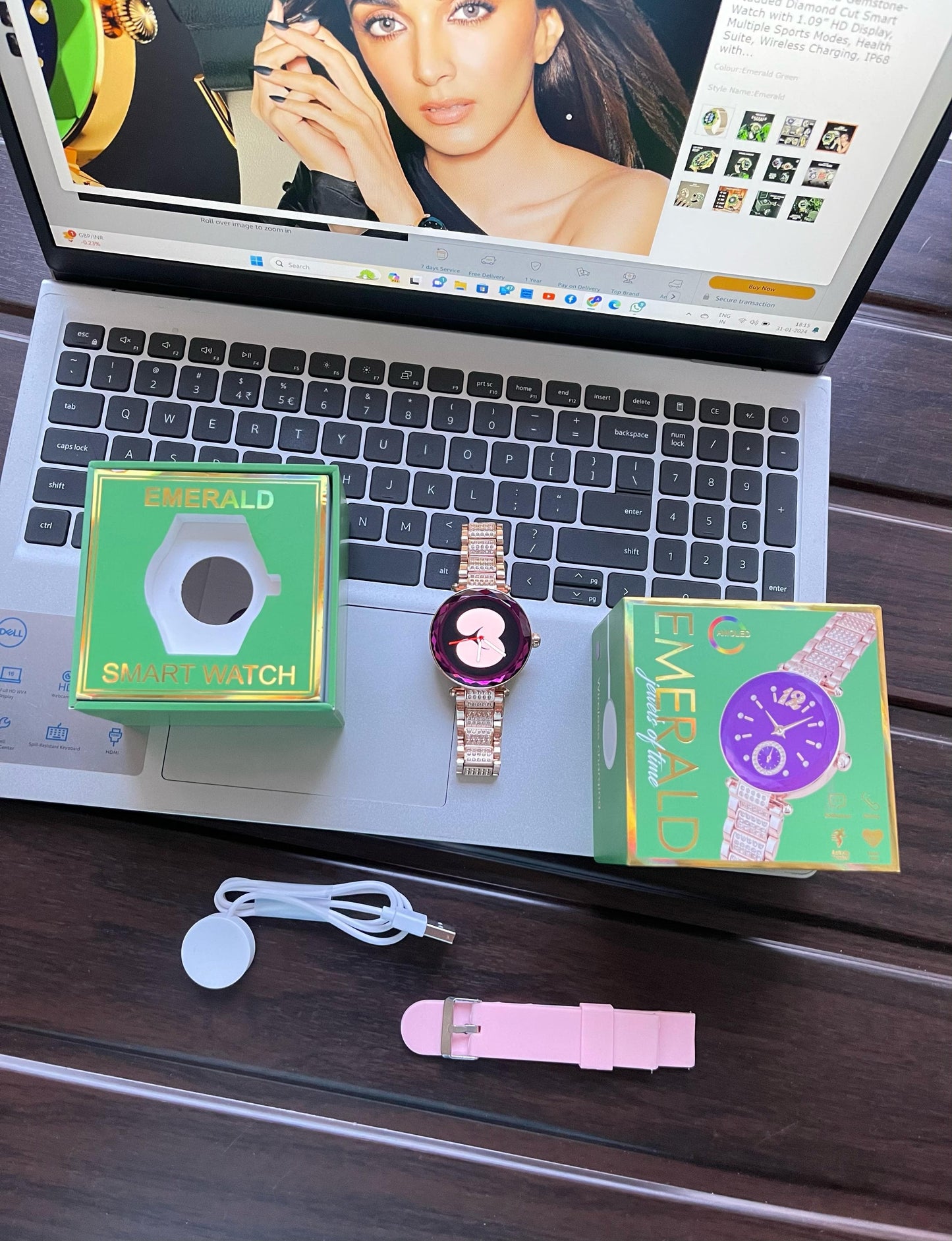 Emerald Gemstone-Studded Diamond Cut Smart Watch with 1.09” HD Display